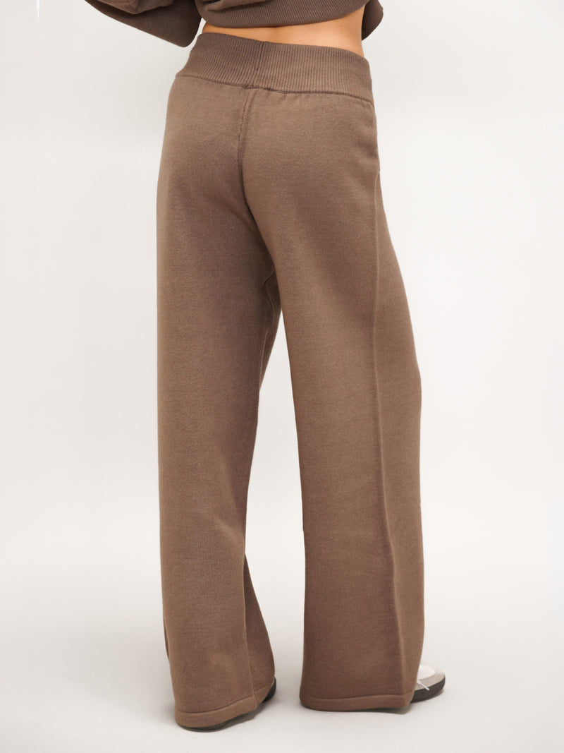Layla Knitted Wide Leg Sweatpants - Rich Taupe