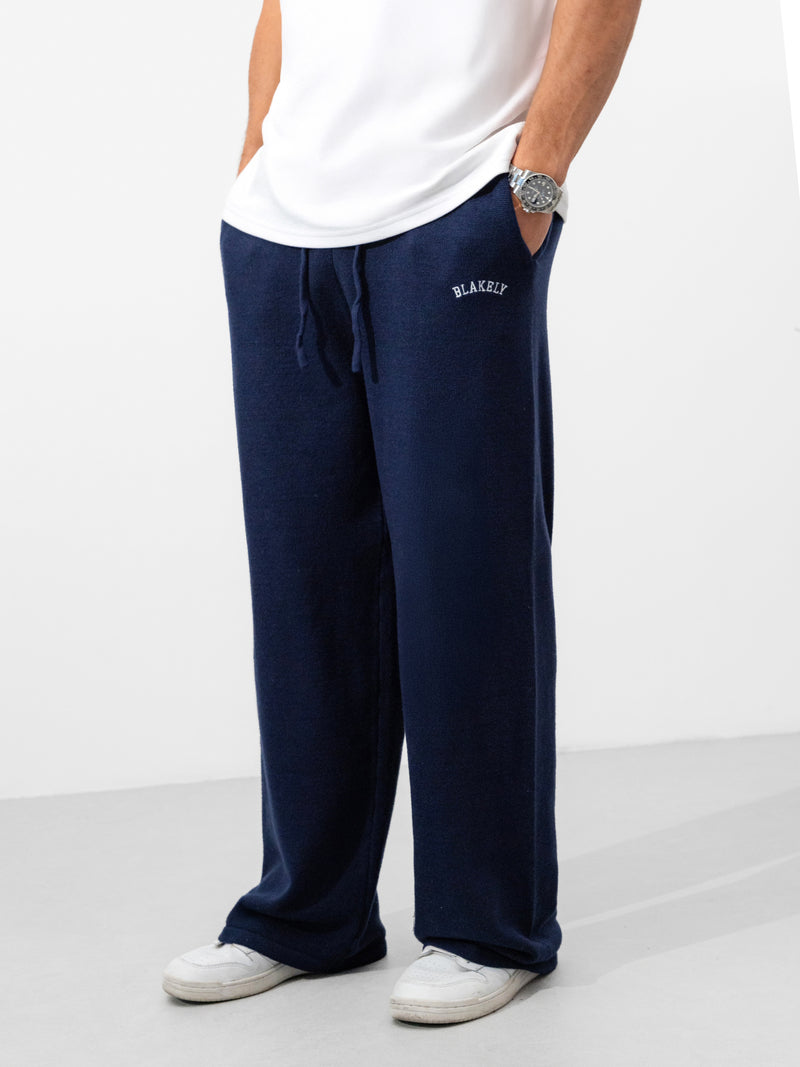 Varsity Knitted Relaxed Sweatpants - Navy