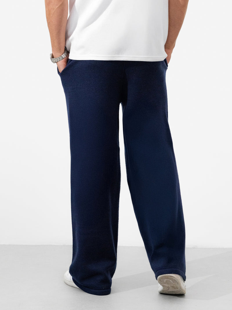 Varsity Knitted Relaxed Sweatpants - Navy