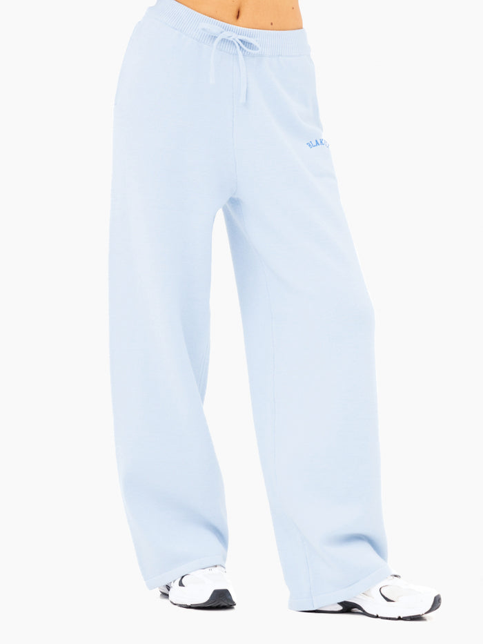 Varsity Knitted Wide Leg Sweatpants - Baby Blue