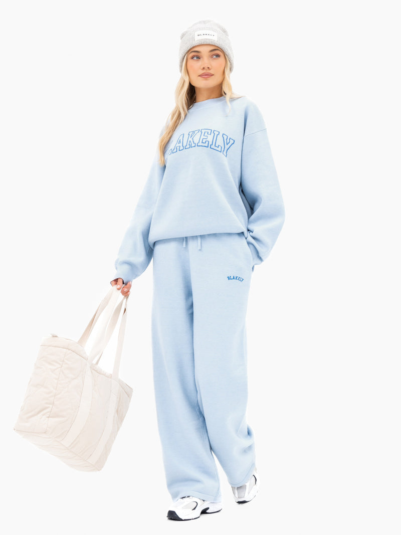 Varsity Oversized Knitted Jumper - Baby Blue