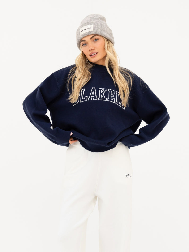 Varsity Knitted Wide Leg Sweatpants - Cream