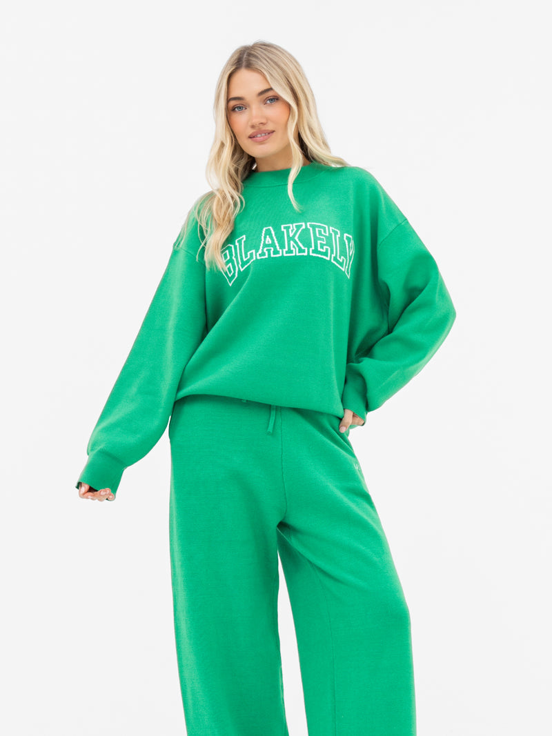 Varsity Knitted Wide Leg Sweatpants - Bright Green