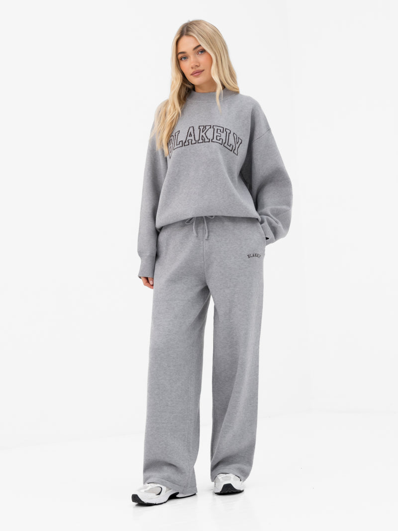 Varsity Knitted Wide Leg Sweatpants - Grey
