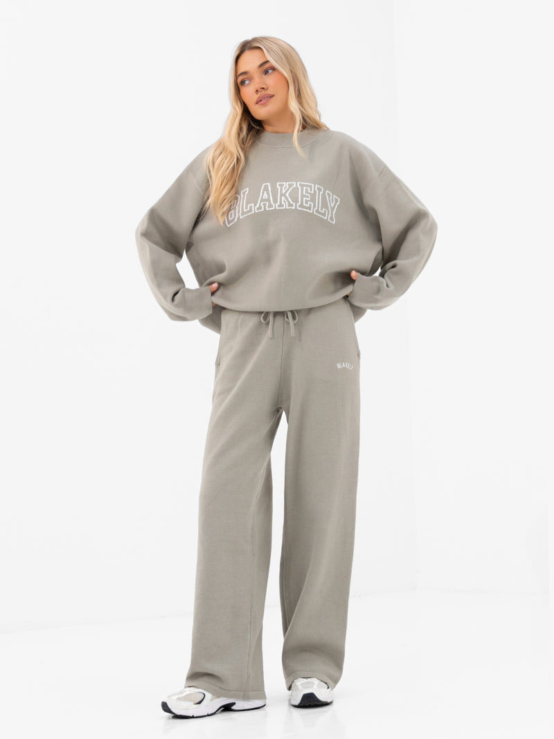 Varsity Knitted Wide Leg Sweatpants - Green