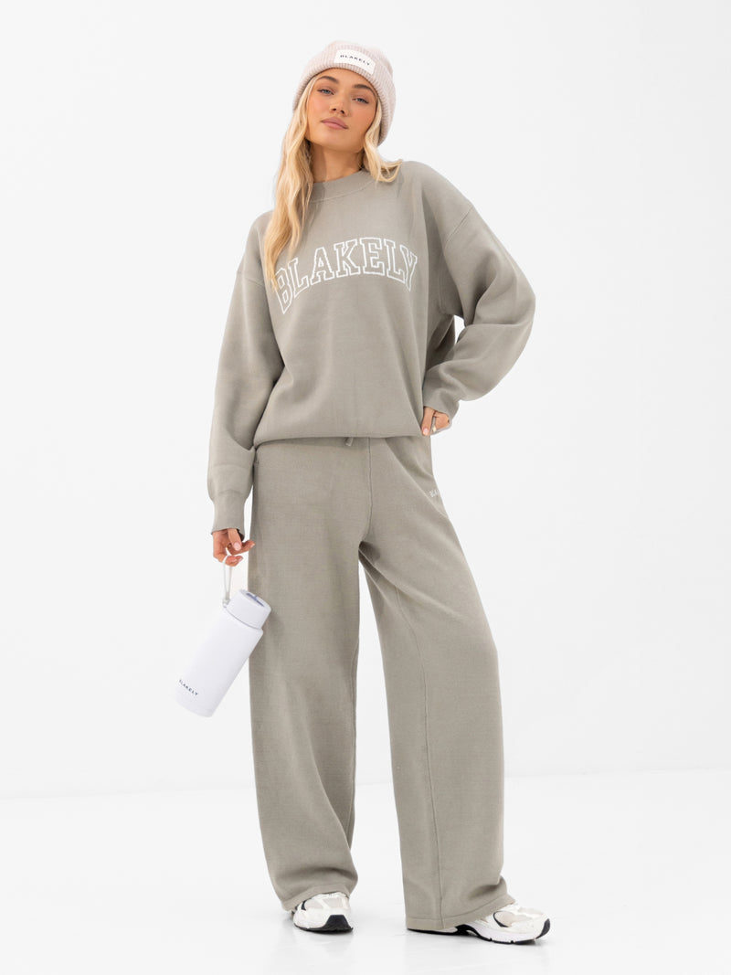 Varsity Knitted Wide Leg Sweatpants - Green