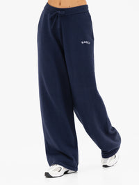 Varsity Knitted Wide Leg Sweatpants - Navy