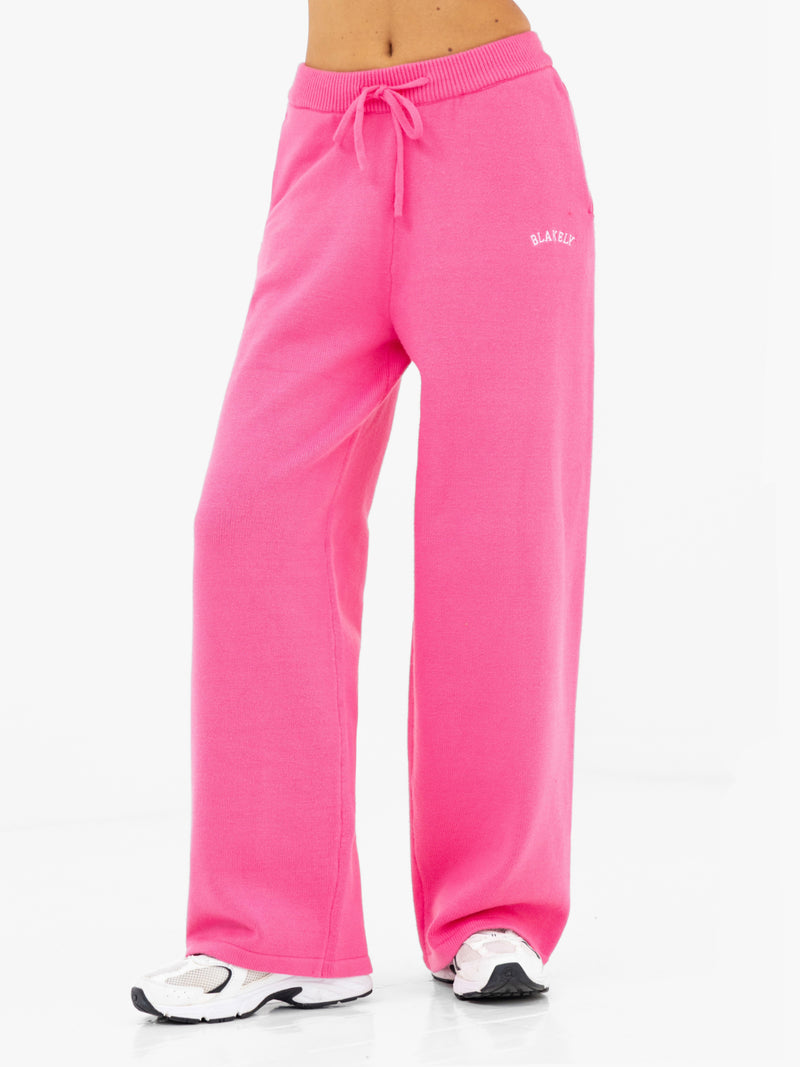 Varsity Knitted Wide Leg Sweatpants - Bright Pink