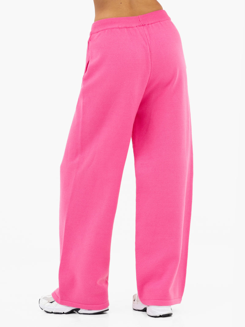 Varsity Knitted Wide Leg Sweatpants - Bright Pink