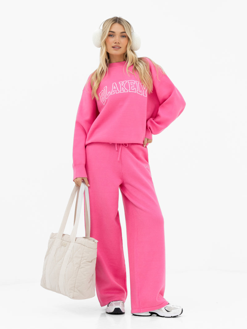 Varsity Oversized Knitted Jumper - Bright Pink