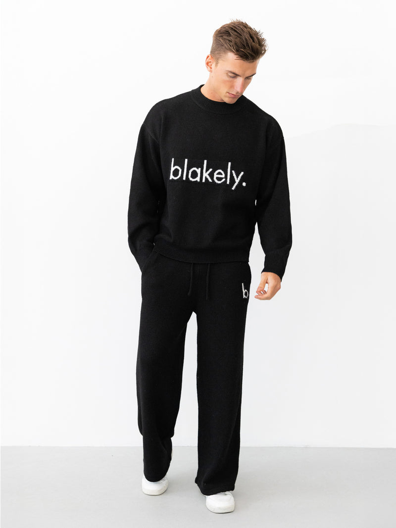 Alfie Knitted Wide Leg Sweatpants - Black