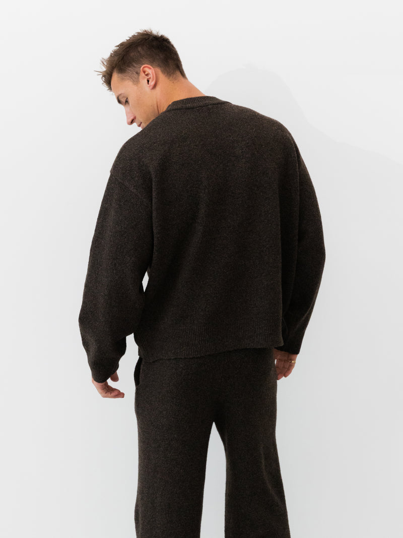 Alfie Relaxed Knitted Jumper - Dark Brown