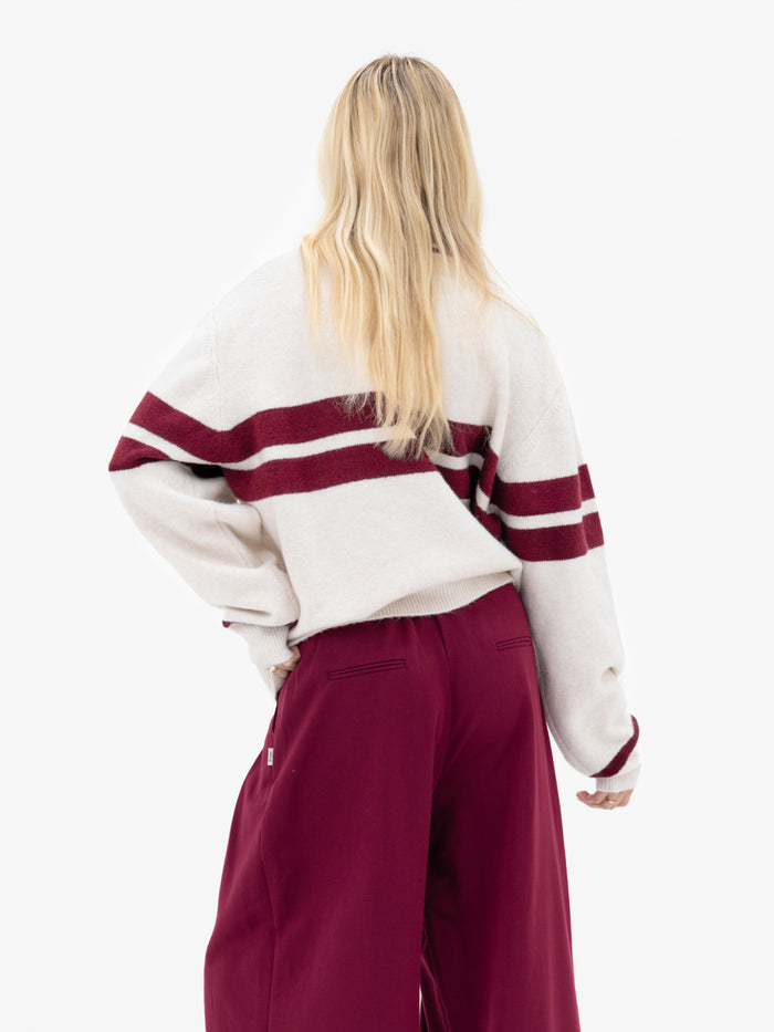 Mindy Stripe Knitted Jumper - Off White & Burgundy