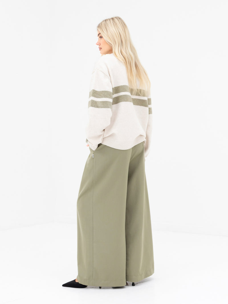 Mindy Stripe Knitted Jumper - Off White & Warm Olive