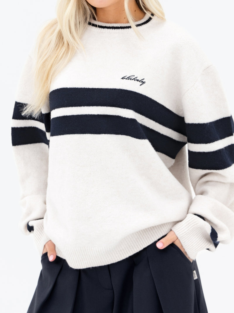 Mindy Stripe Knitted Jumper - Off White & Soft Navy