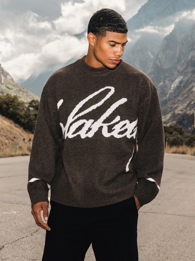 Abel Script Knitted Jumper - Dark Brown