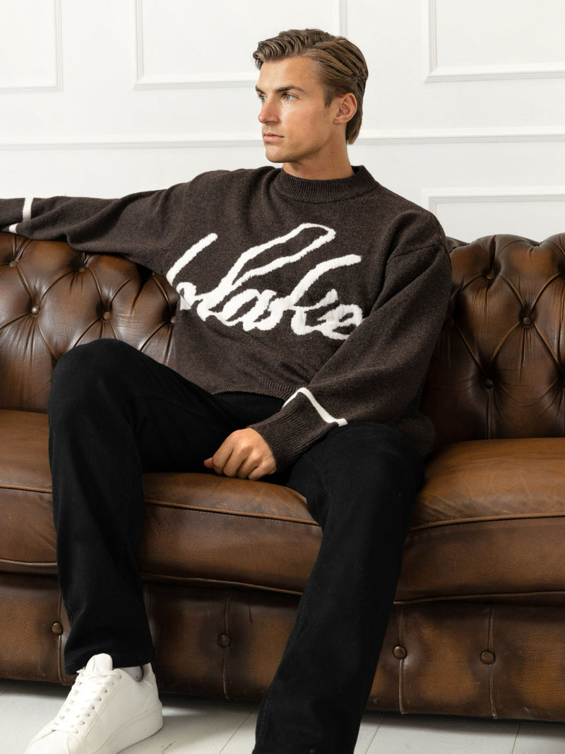 Abel Script Knitted Jumper - Dark Brown
