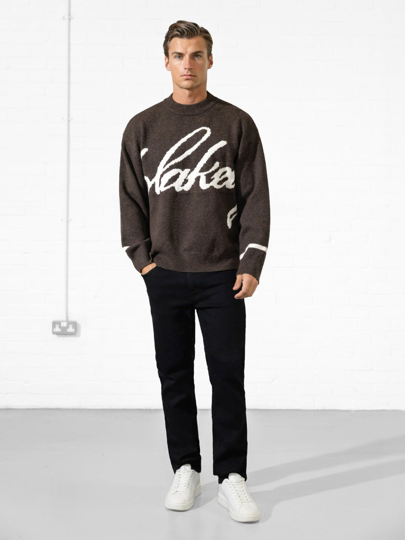 Abel Script Knitted Jumper - Dark Brown