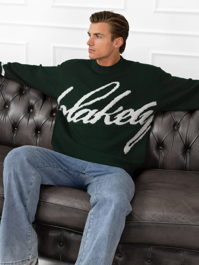 Abel Script Knitted Jumper - Emerald Green