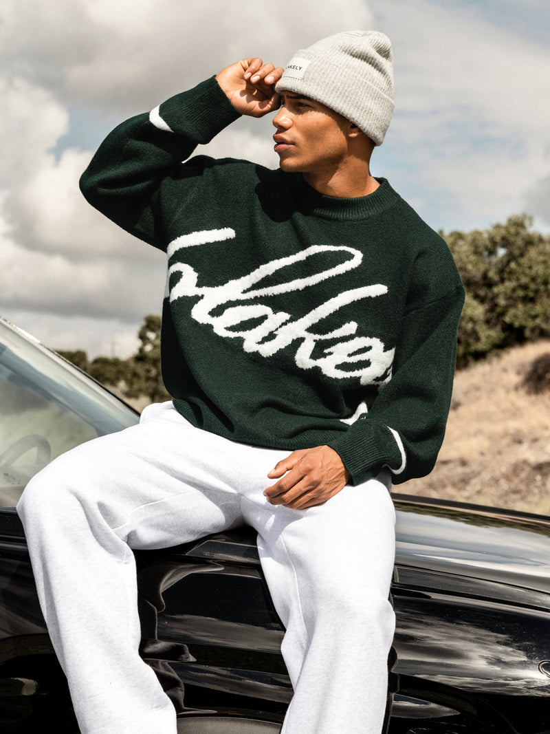 Abel Script Knitted Jumper - Emerald Green