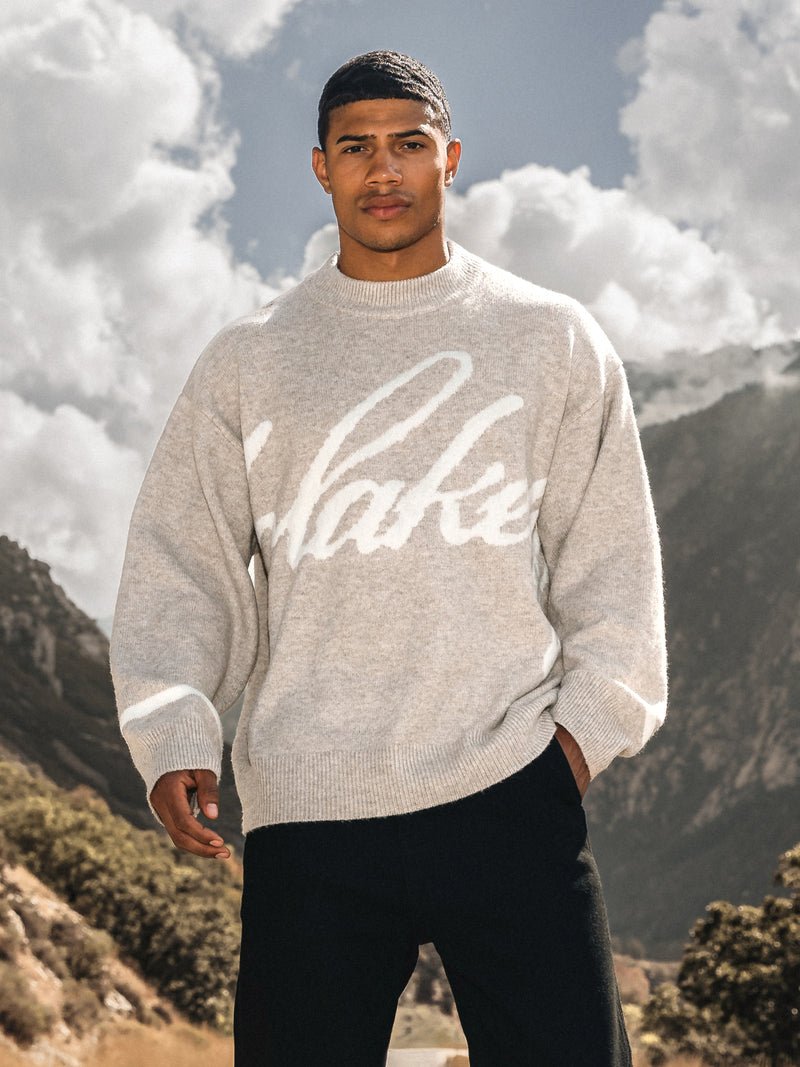 Abel Script Knitted Jumper - Taupe