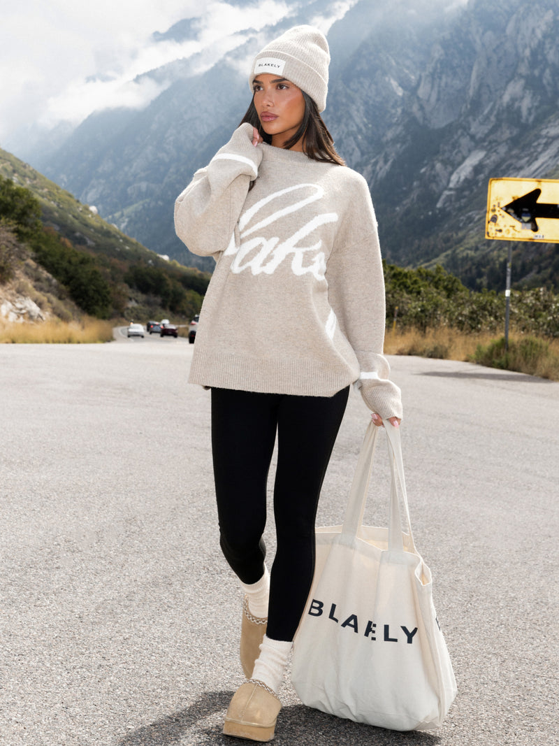 Margot Script Oversized Knitted Jumper - Toasted Taupe