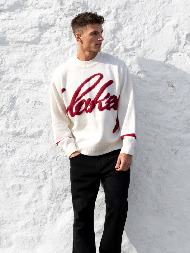 Relaxed Script Knitted Jumper - Cream