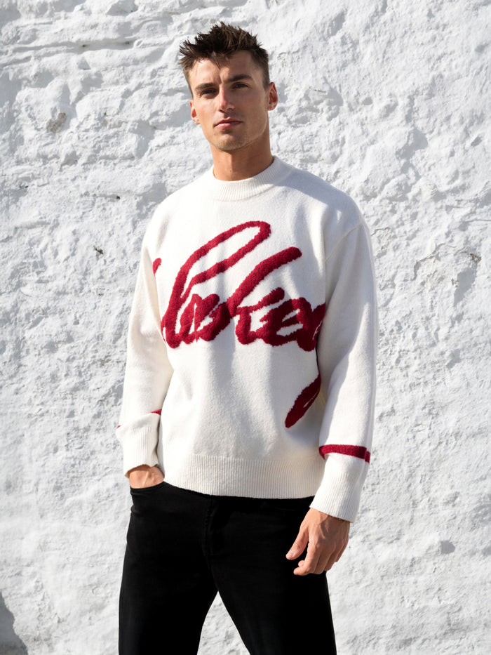 Relaxed Script Knitted Jumper - Cream