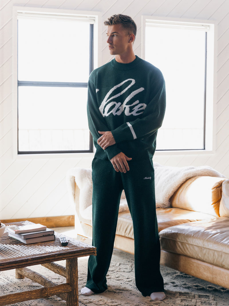 Relaxed Script Knitted Jumper - Emerald Green