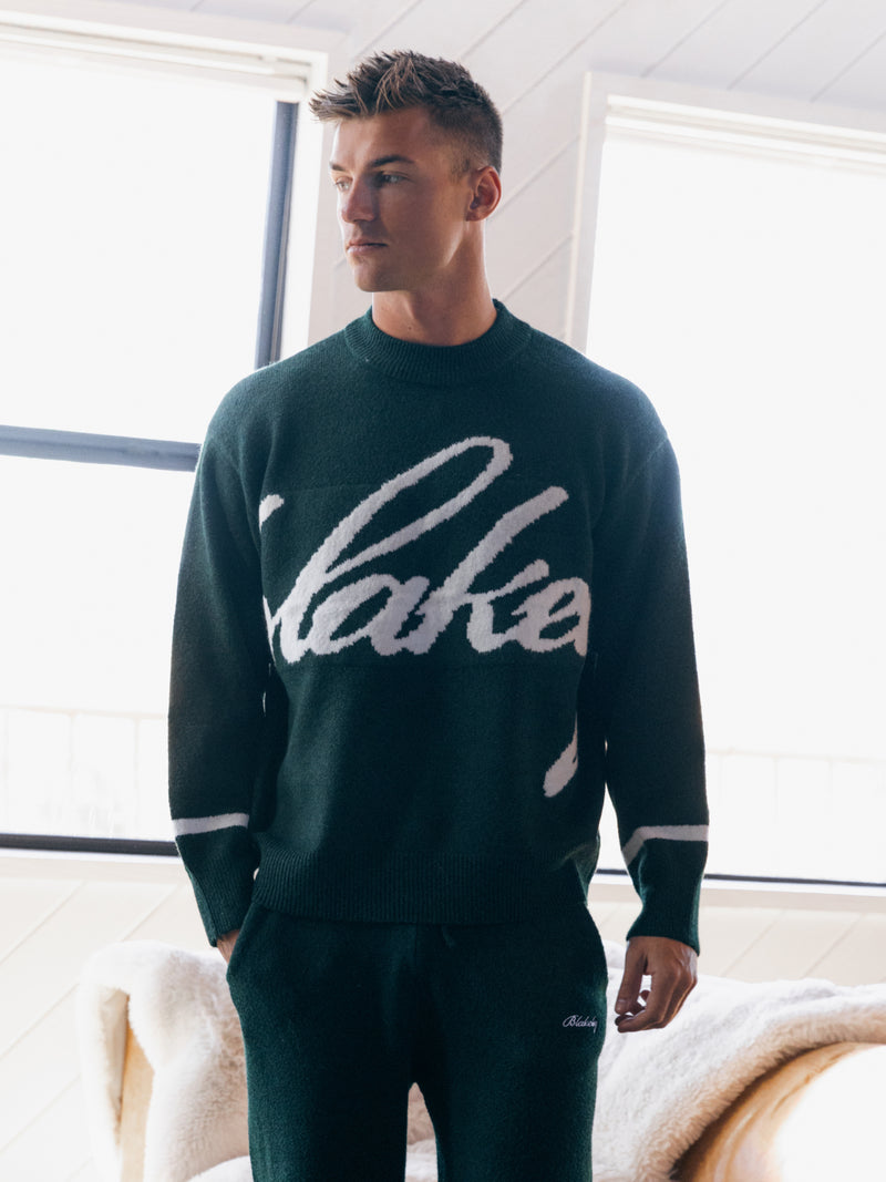 Relaxed Script Knitted Jumper - Emerald Green