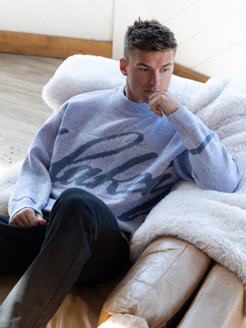 Relaxed Script Knitted Jumper - Icy Blue