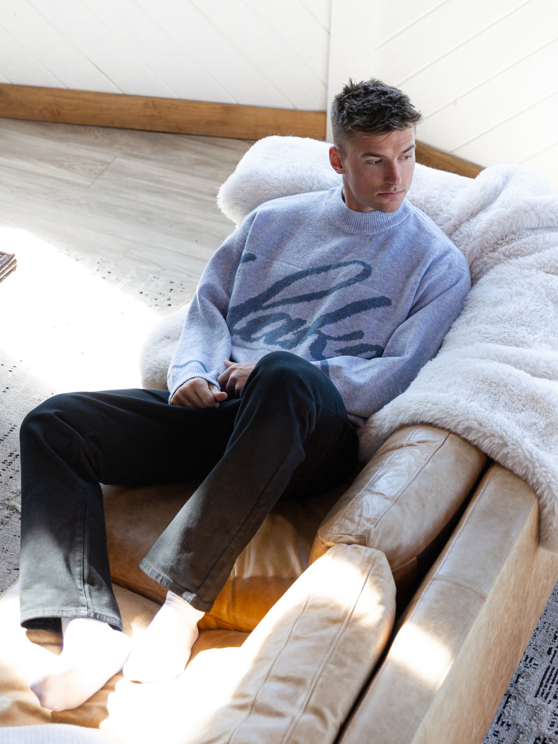 Relaxed Script Knitted Jumper - Icy Blue