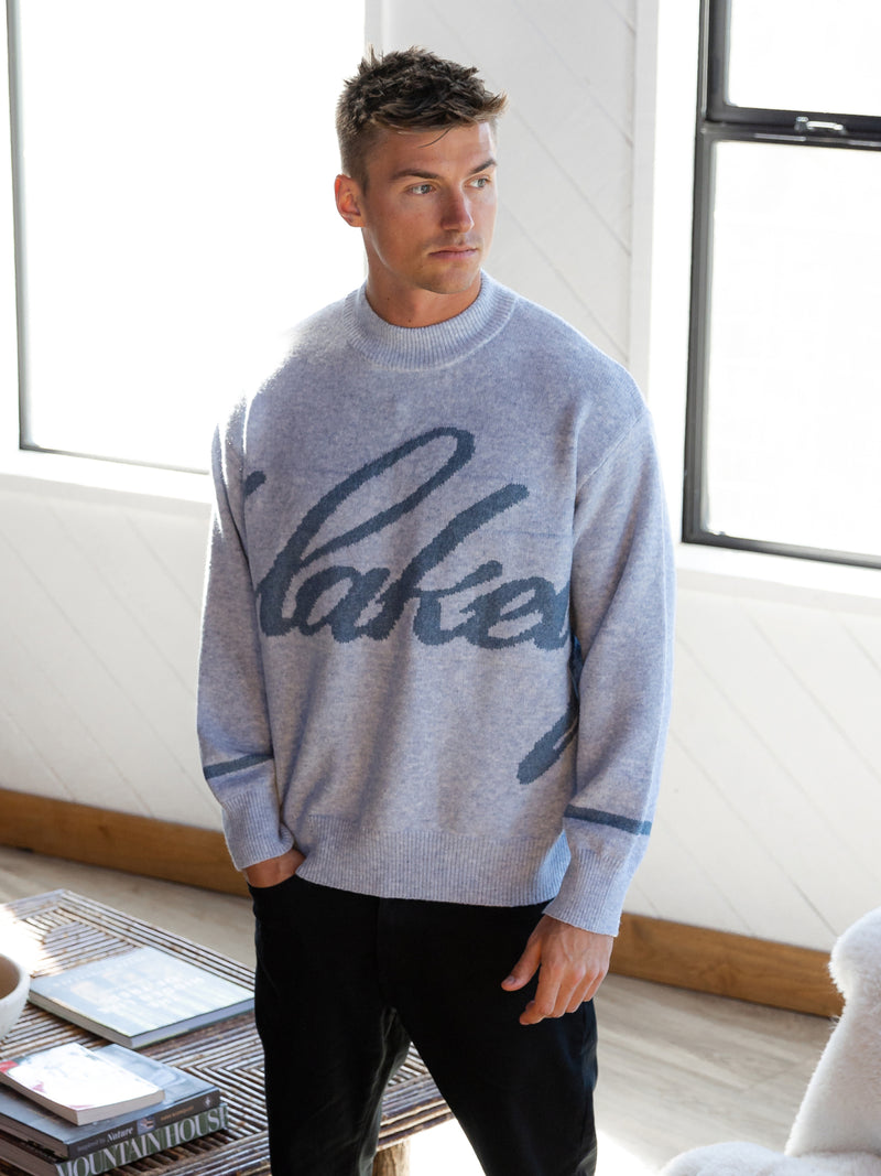 Relaxed Script Knitted Jumper - Icy Blue