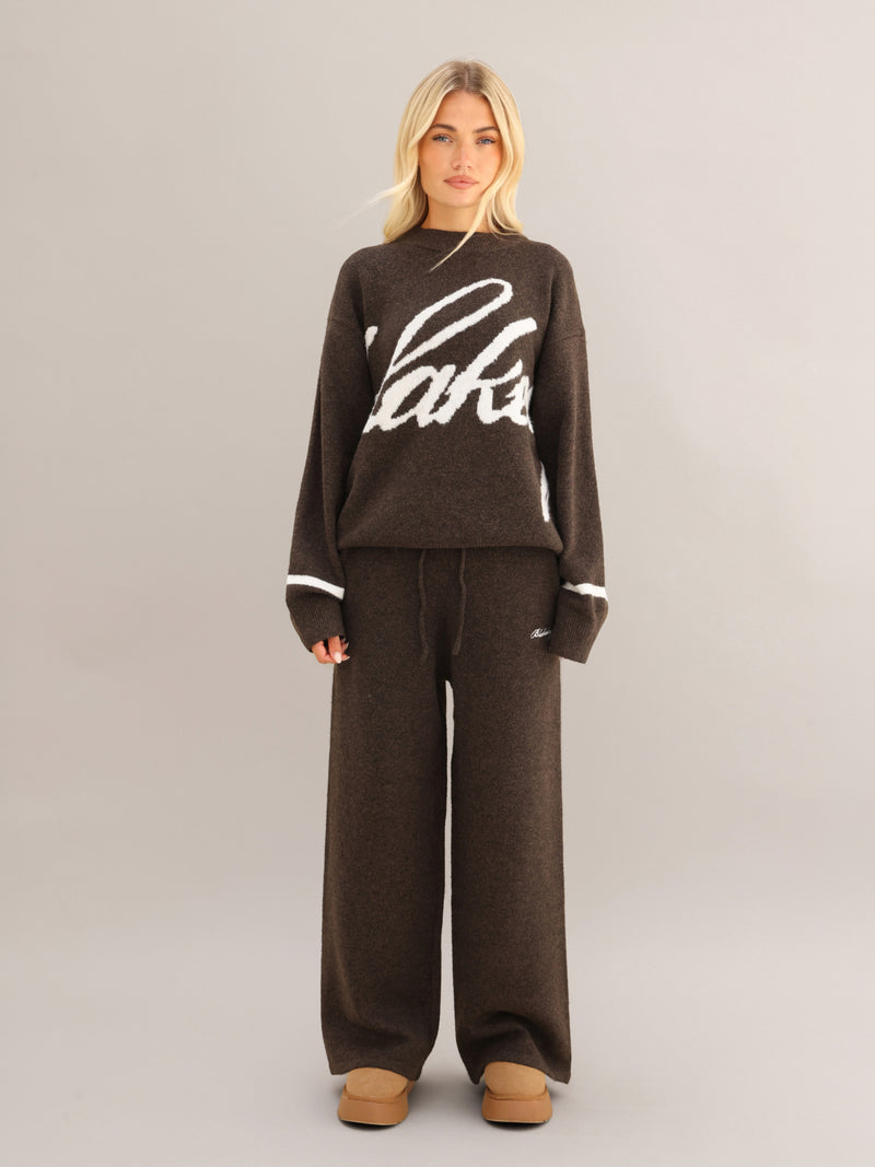 Margot Script Oversized Knitted Jumper - Chocolate Brown