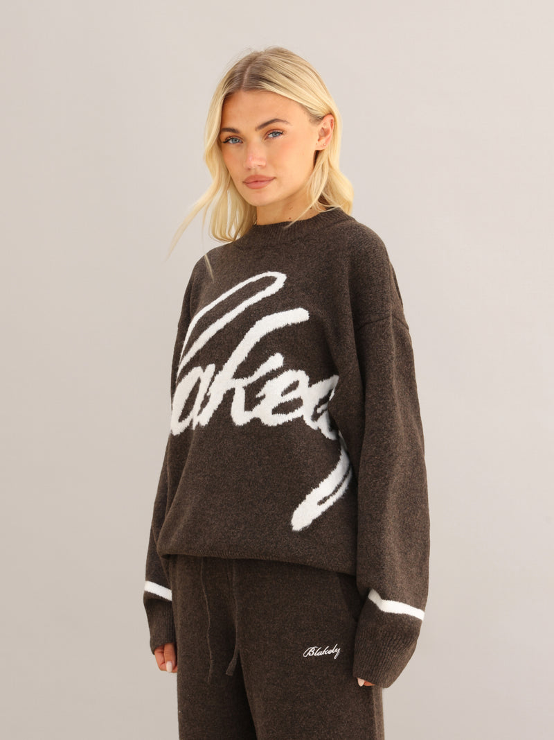 Margot Script Oversized Knitted Jumper - Chocolate Brown