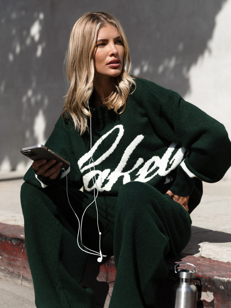 Margot Script Oversized Knitted Jumper - Emerald Green