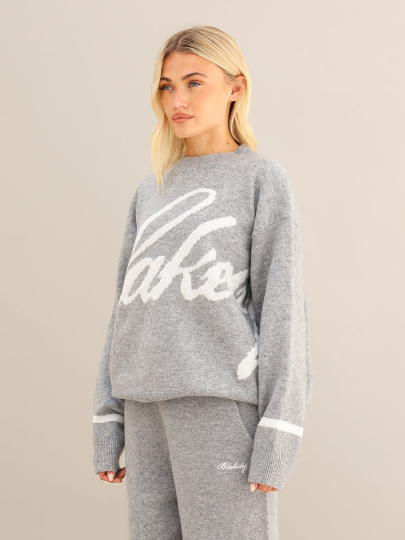 Margot Script Oversized Knitted Jumper - Marl Grey