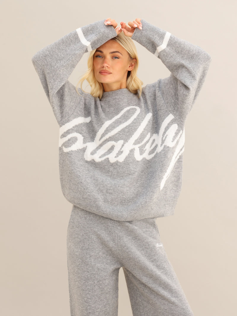 Margot Script Oversized Knitted Jumper - Marl Grey