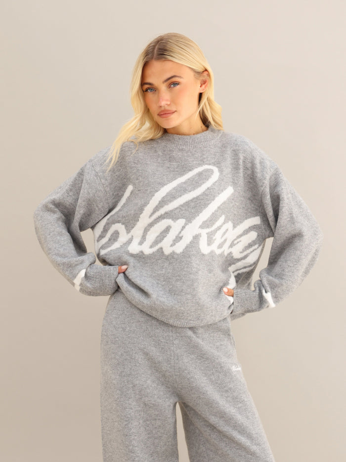 Margot Script Oversized Knitted Jumper - Marl Grey