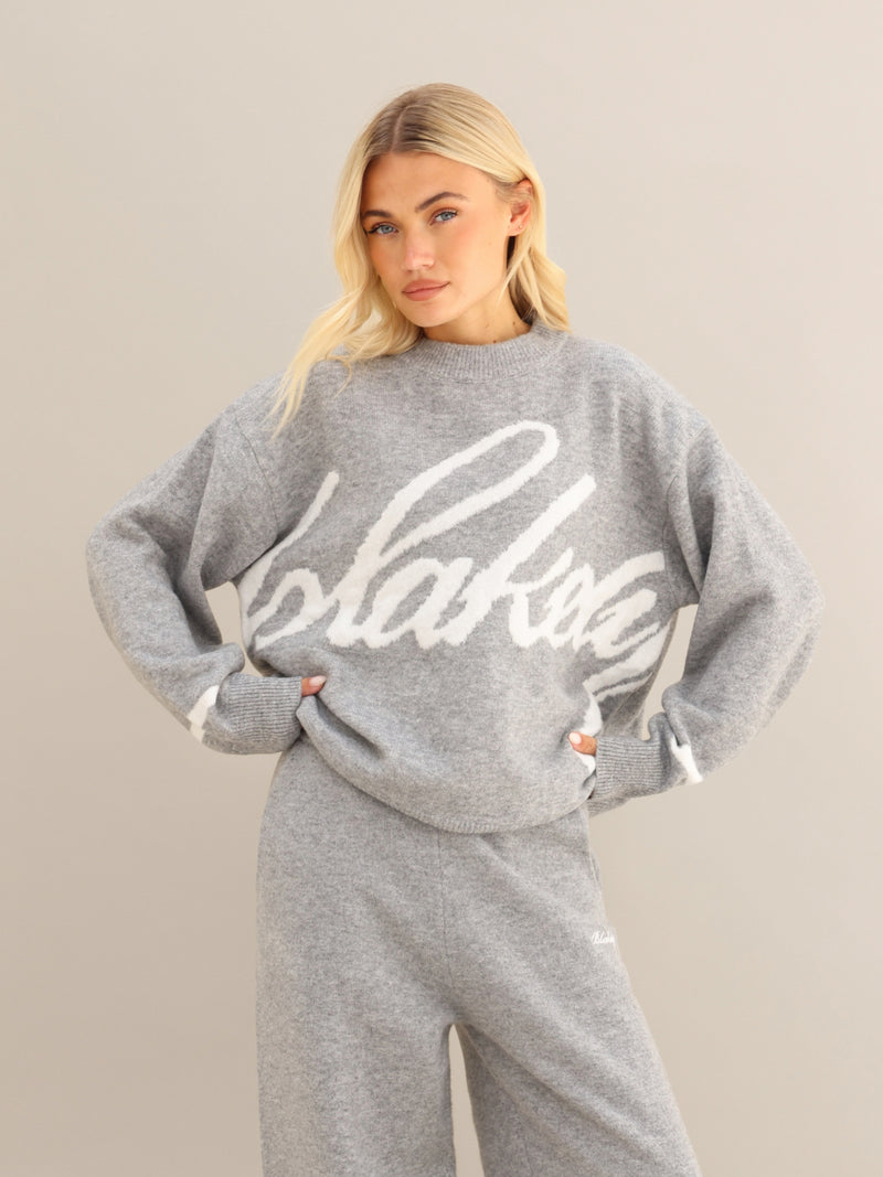 Margot Script Oversized Knitted Jumper - Marl Grey