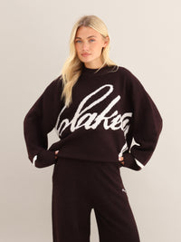 Margot Script Oversized Knitted Jumper - Dark Mulberry