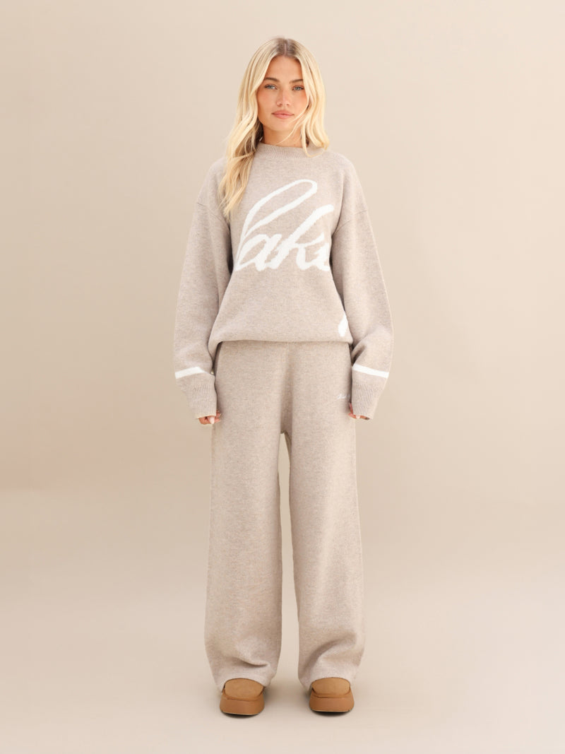 Margot Script Oversized Knitted Jumper - Toasted Taupe