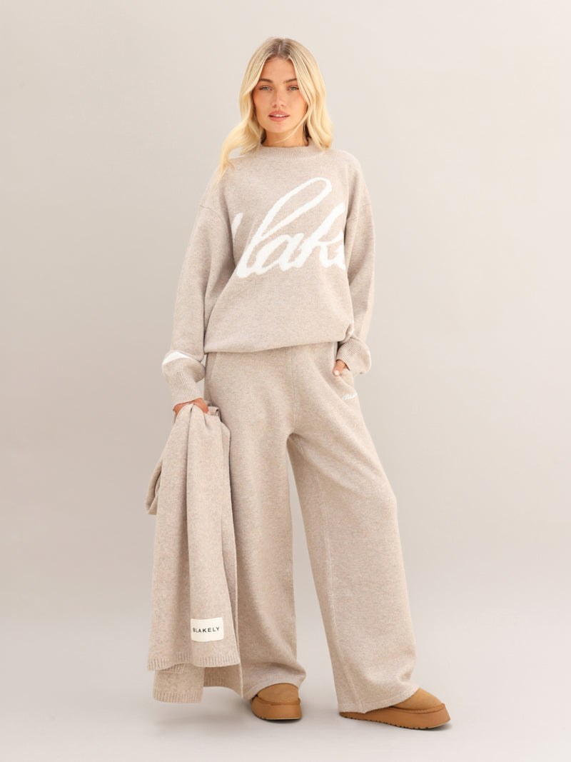 Margot Script Oversized Knitted Jumper - Toasted Taupe