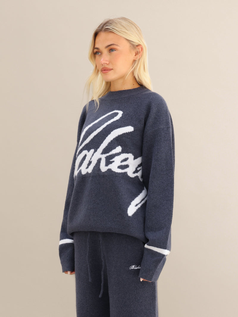 Margot Script Oversized Knitted Jumper - True Navy