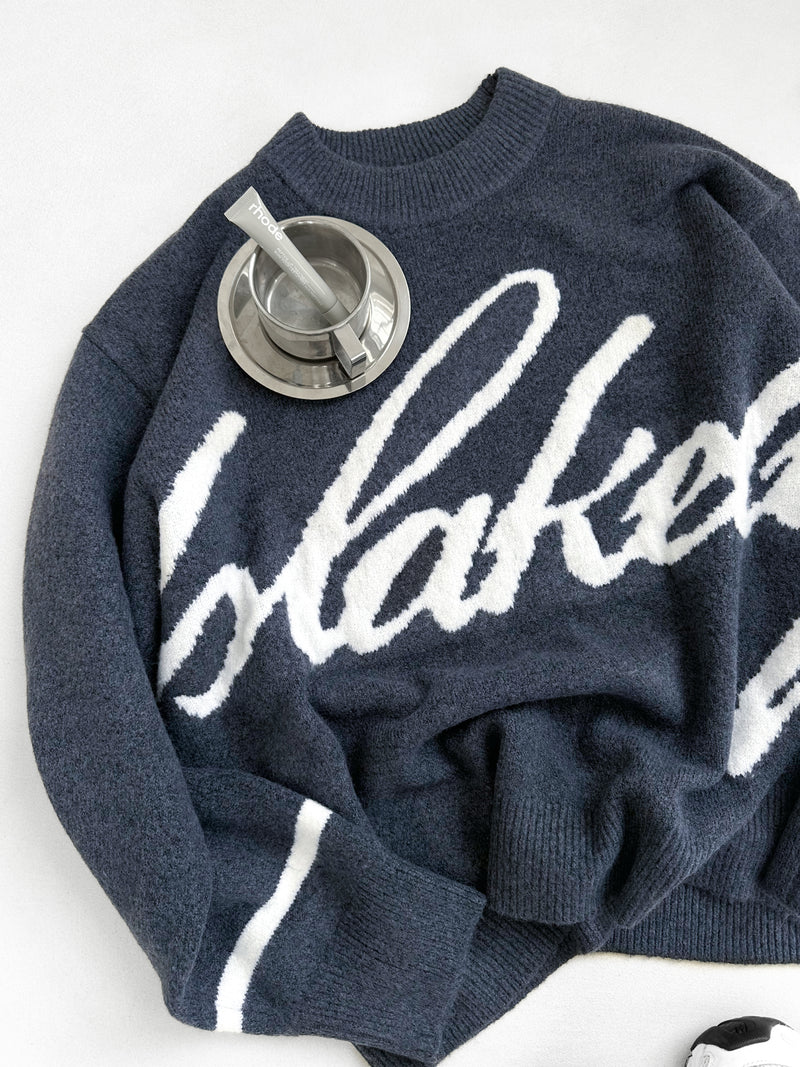 Margot Script Oversized Knitted Jumper - True Navy