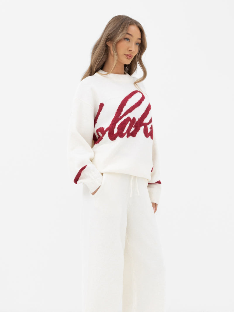 Margot Script Oversized Knitted Jumper - Cream