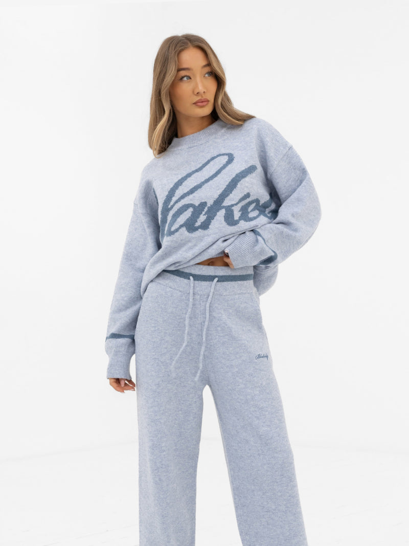 Margot Script Oversized Knitted Jumper - Icy Blue