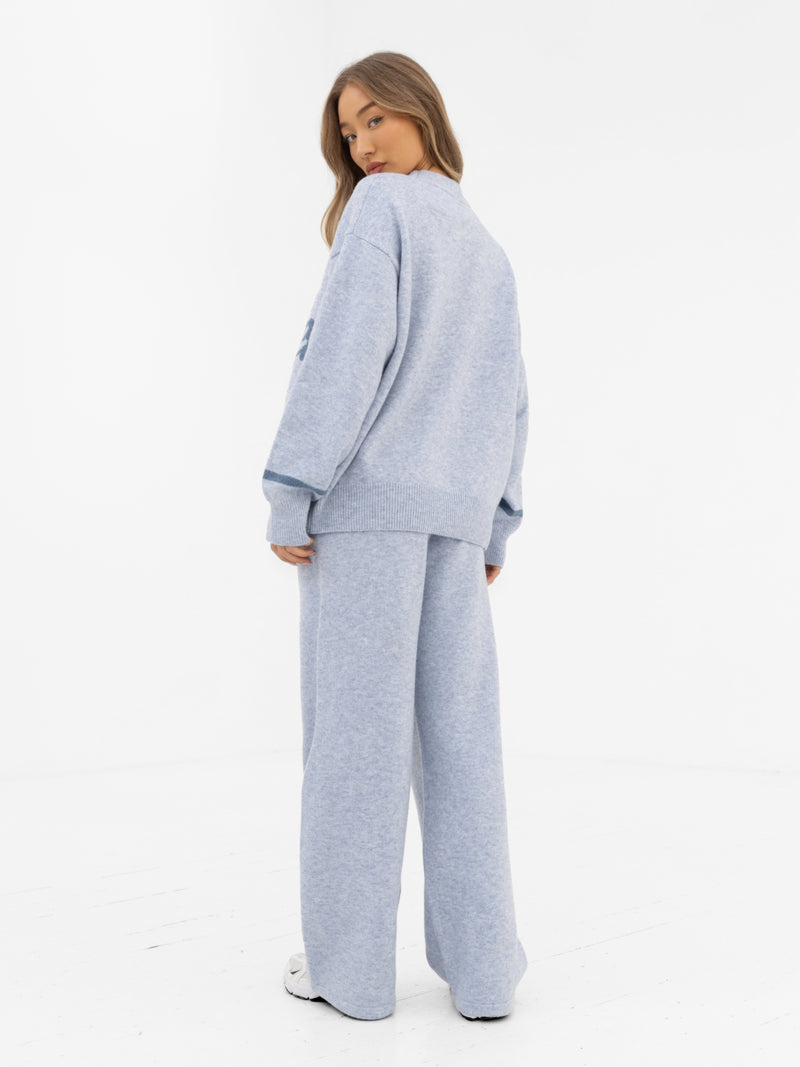 Margot Script Oversized Knitted Jumper - Icy Blue