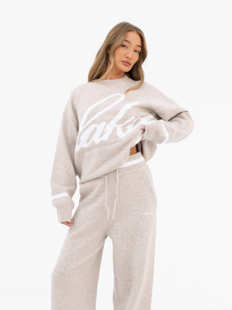 Margot Script Oversized Knitted Jumper - Toasted Taupe