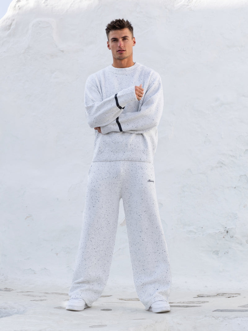 Knitted Script Wide Leg Sweatpants - Light Grey